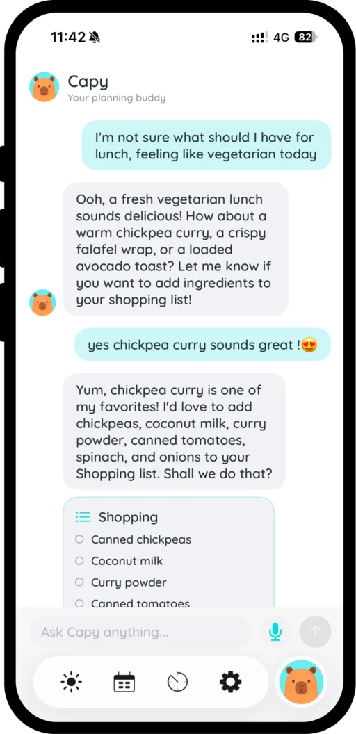Chatting with Capy to turn a vague idea into a sorted shopping list